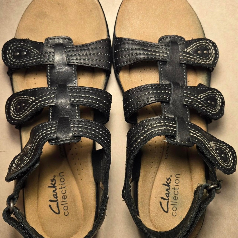 Clarks Leather Sandals Black Size 6 Women's